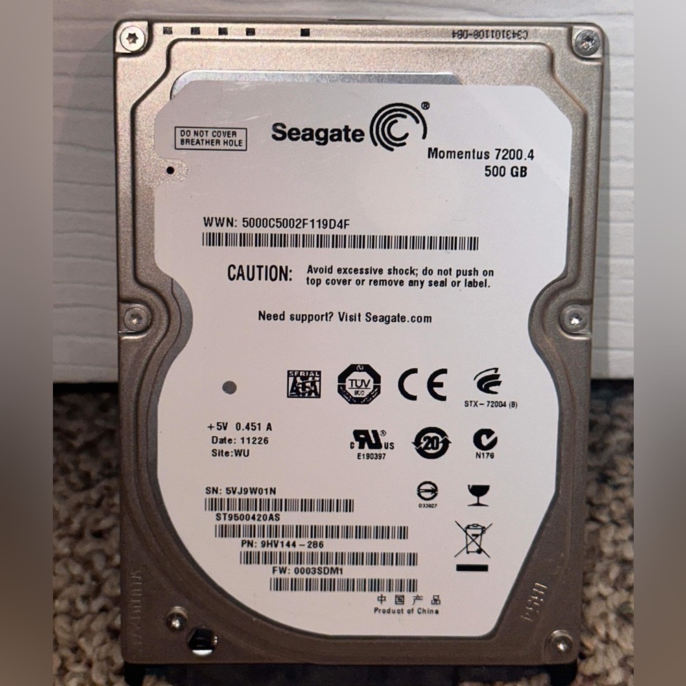 Seagate 2.5” 500GB hard drive for laptops computers